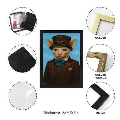 Custom Photo Pilot Cat Canvas Framed Wall Art Gift For Cat Lovers