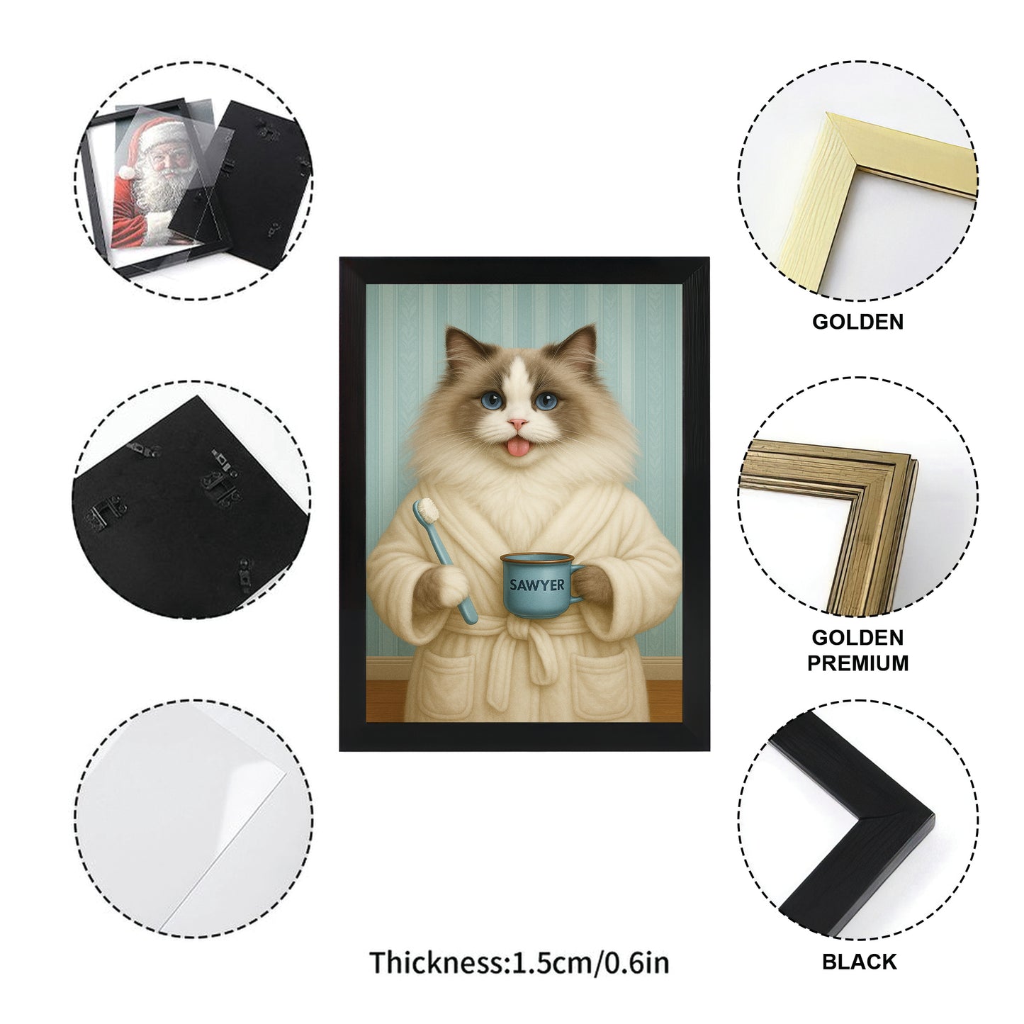 Custom Photo Cat Bathroom Canvas Framed Wall Art Cat Gifts Lovers