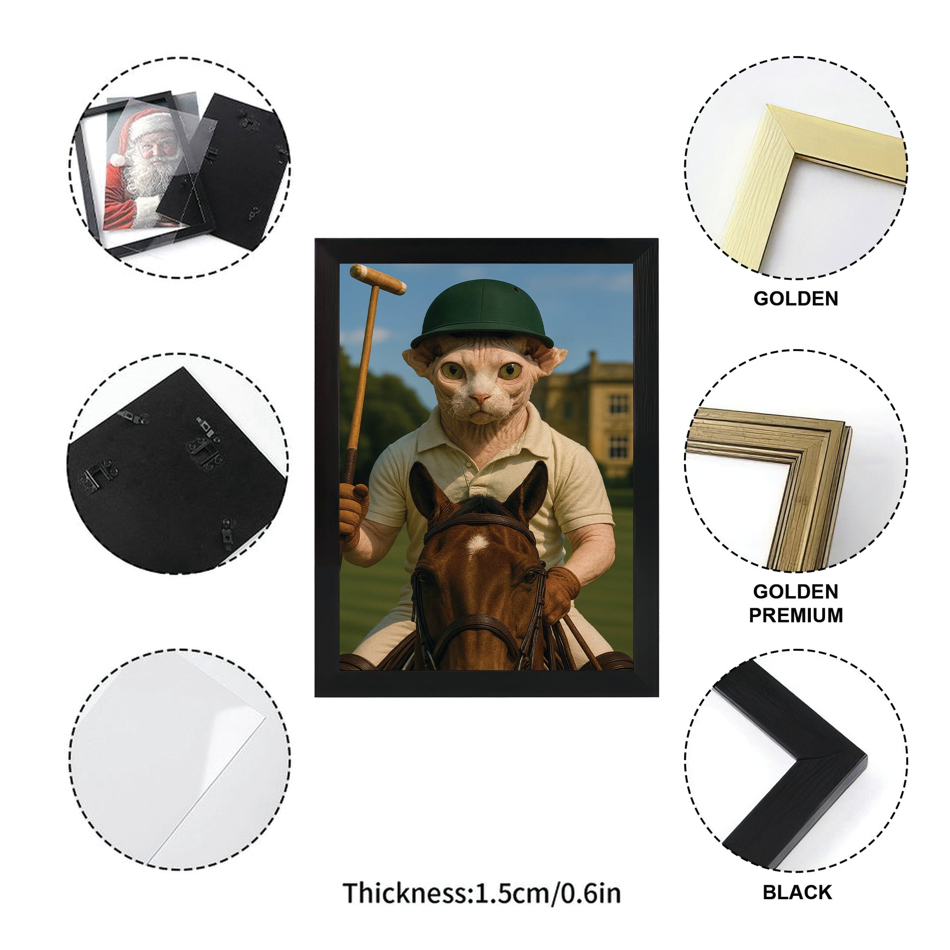 Custom Photo Polo Sport Cat Canvas Framed Wall Art Gift For Cat Lovers