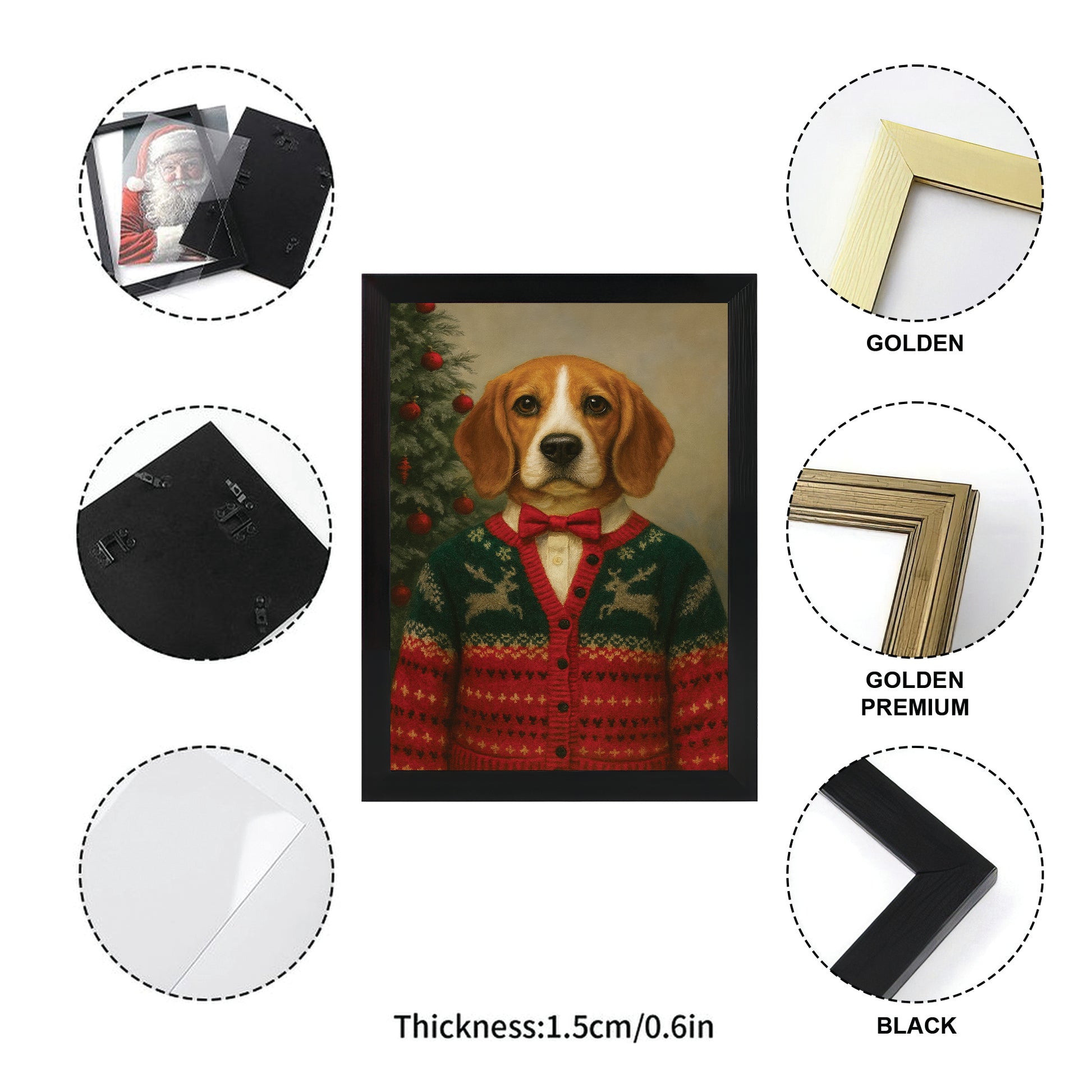 Custom Photo Christmas Dog Canvas Framed Wall Art Gift For Dog Lovers