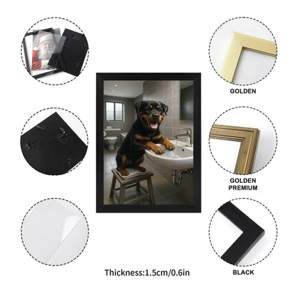 Custom Photo Dog In Bathroom Style 1 Canvas Framed Wall Art Gift For Dog Lovers