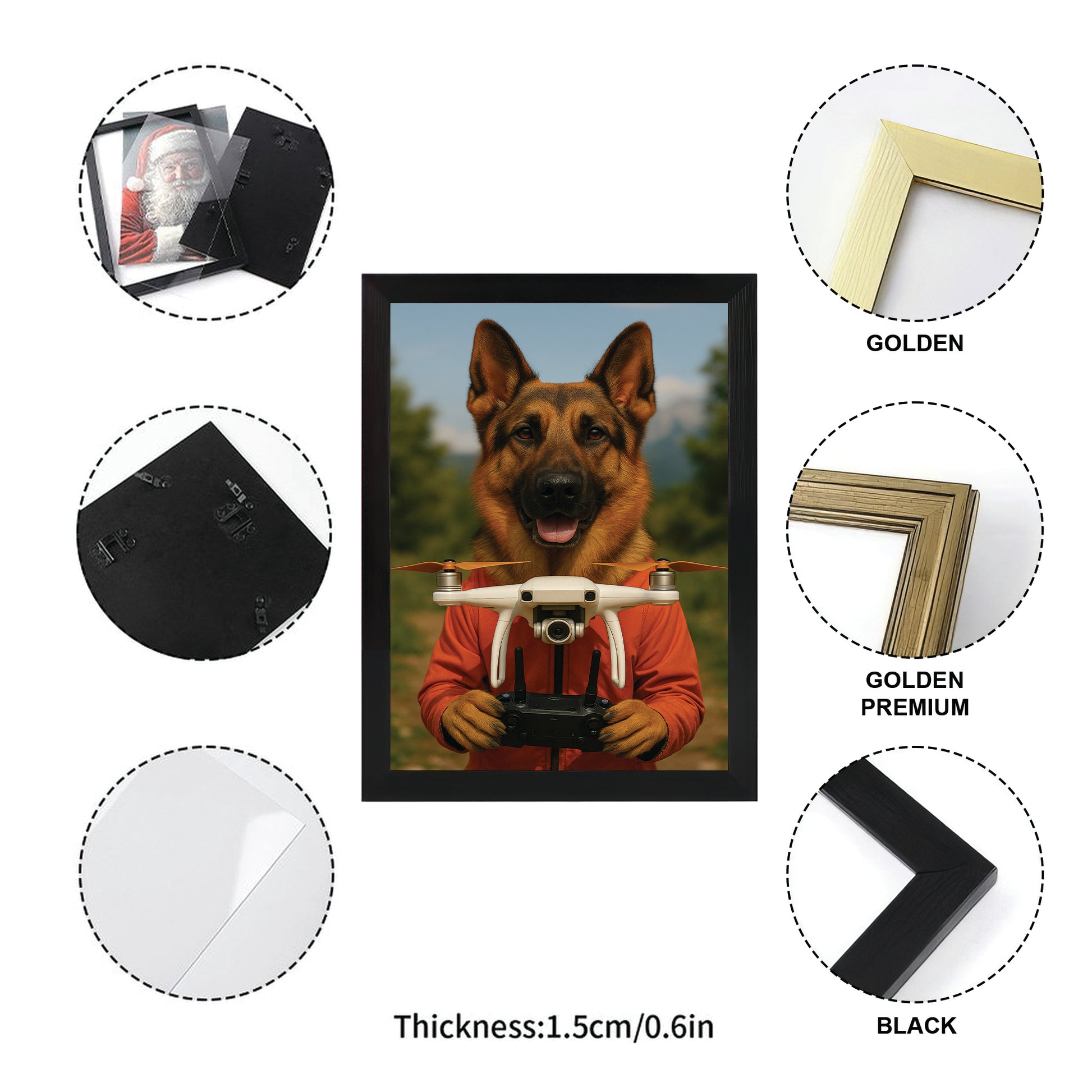 Custom Photo Drone Pilot Dog Canvas Framed Wall Art Gift For Dog Lovers