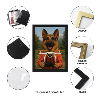 Custom Photo Drone Pilot Dog Canvas Framed Wall Art Gift For Dog Lovers