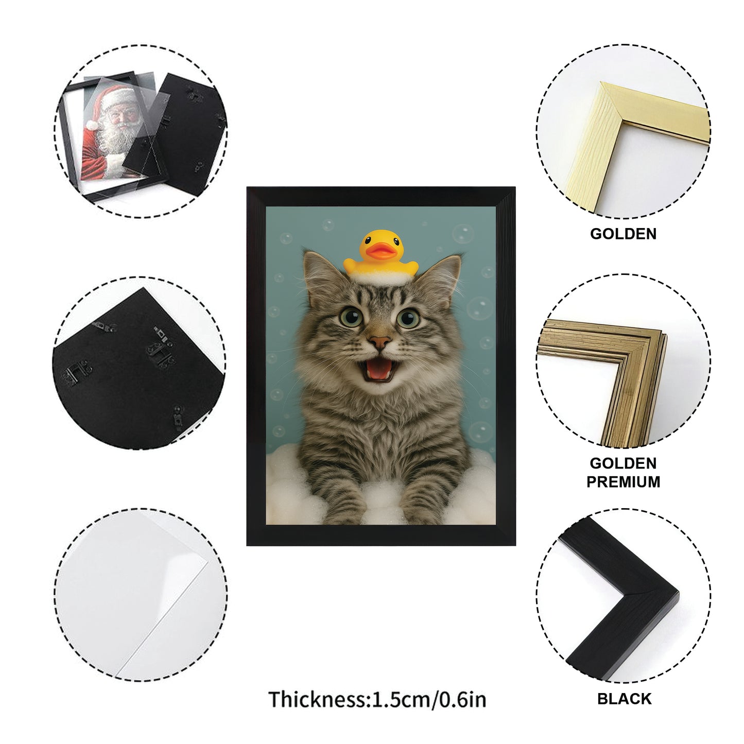 Custom Photo Cat In Bathtub With Duck Toy Canvas Framed Wall Art