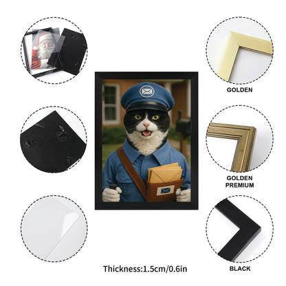 Custom Photo Mail Carrier Cat Canvas Framed Wall Art Gift For Cat Lovers