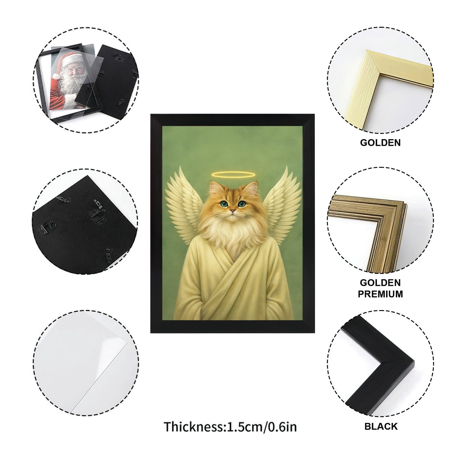 Custom Photo Angel Cat  Canvas Framed Wall Art Memorial Gift For Cat Lover