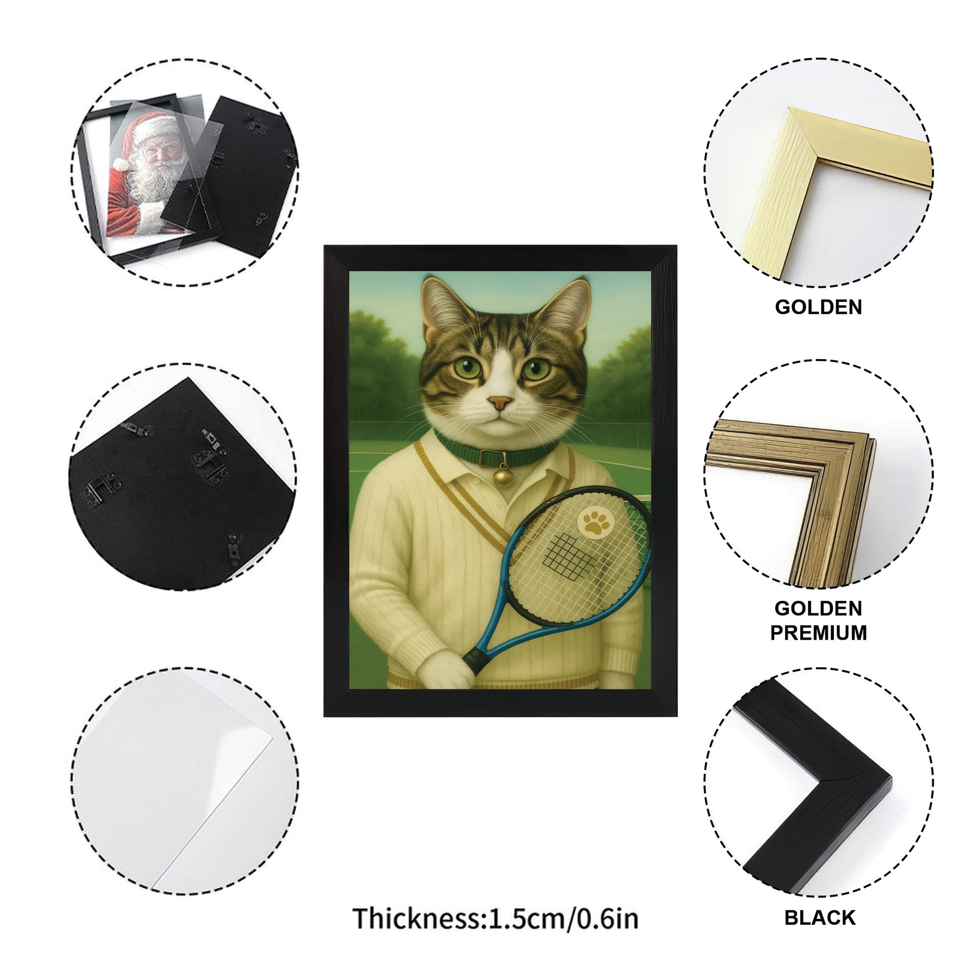 Custom Photo Tennis Player Cat Canvas Framed Wall Art