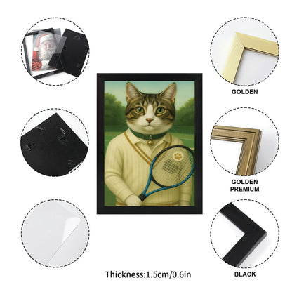 Custom Photo Tennis Player Cat Canvas Framed Wall Art