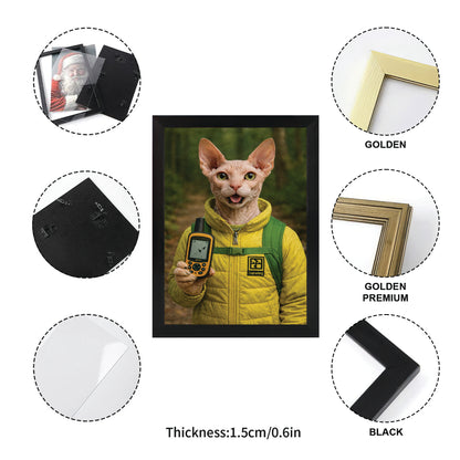 Custom Photo Geocaching Gps Adventure Cat Canvas Framed Wall Art  Gift For Cat Lovers