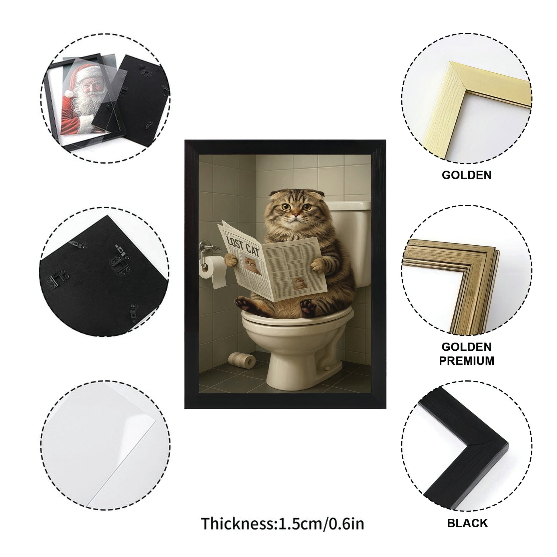 Custom Photo Bathroom Cat Canvas Framed Wall Art Gift For Cat Lovers
