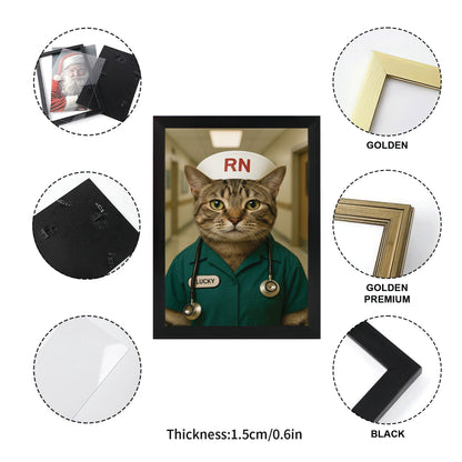 Custom Photo Registed Nurse Cat Canvas Framed Wall Art Gift For Cat Lovers