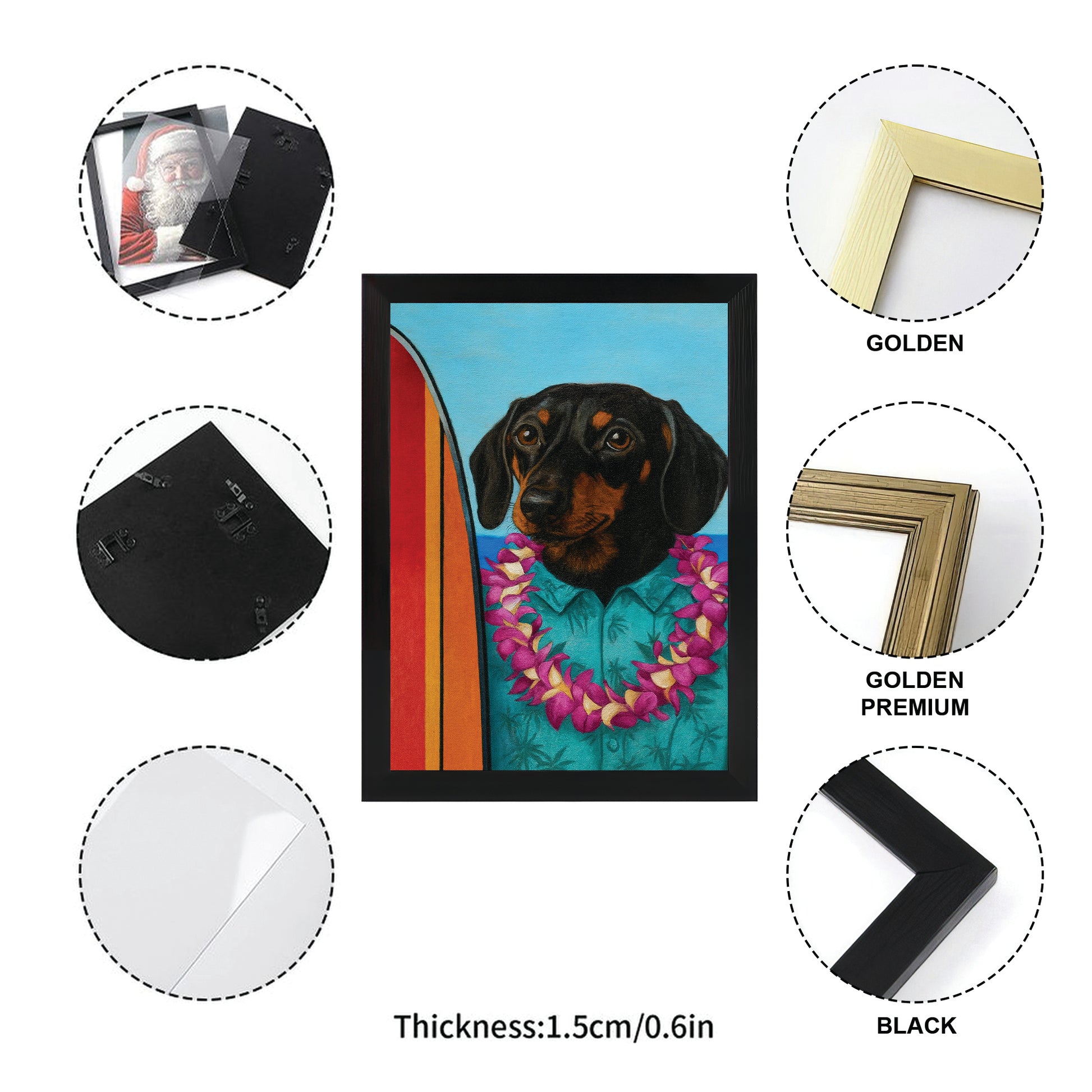 Custom Photo Surfer Dog Canvas Framed Wall Art Gift For Dog Lovers