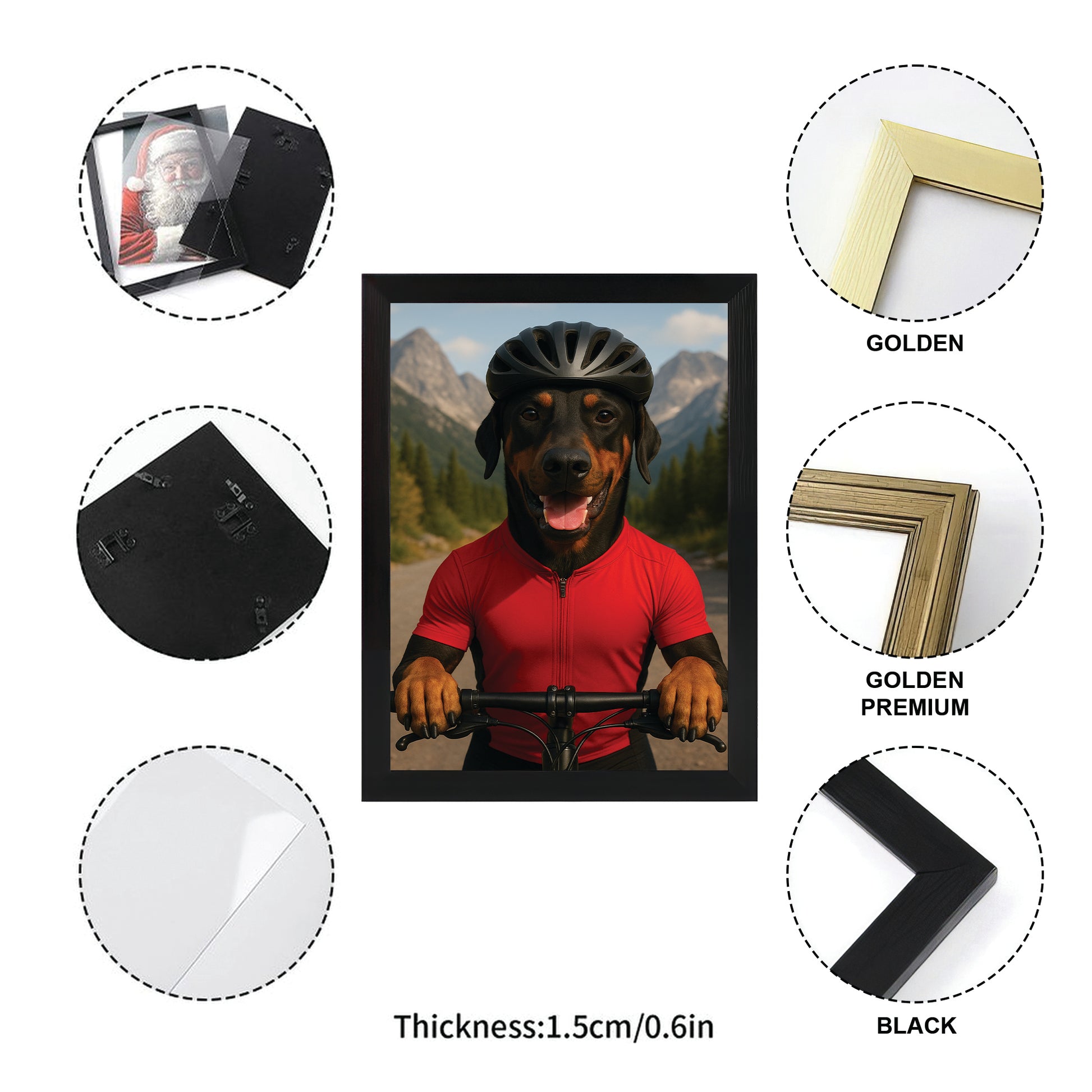 Custom Photo Cyclist Dart Bike Dog Canvas Framed Wall Art Gift For Dog Lovers