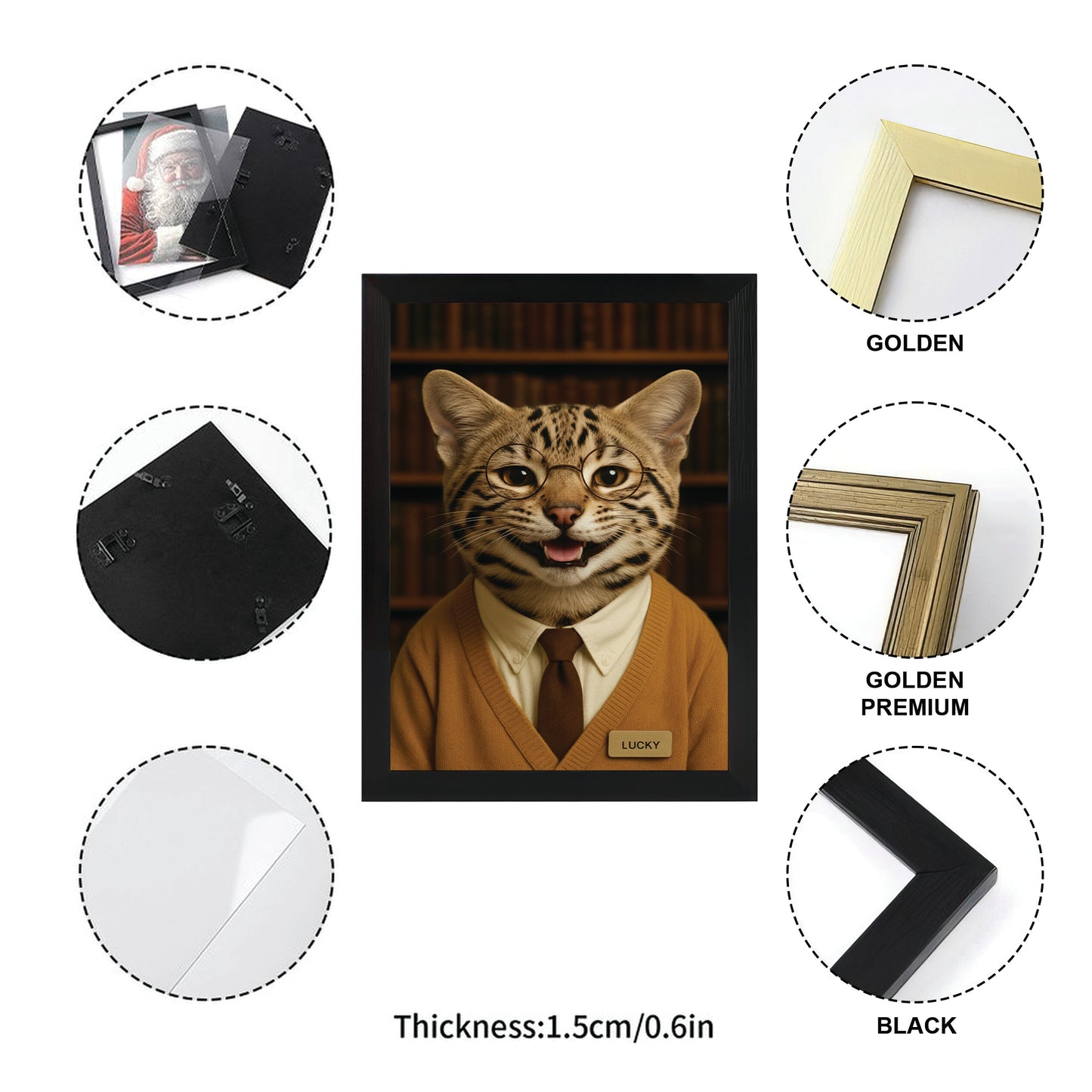 Custom Photo Librarian Book Lover Cat Canvas Framed Wall Art Gift For Cat Lovers