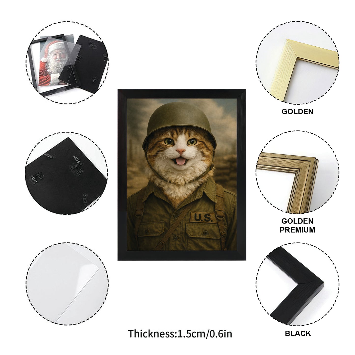 Custom Photo Military Cat Canvas Framed Wall Art  Gift For Cat Lovers