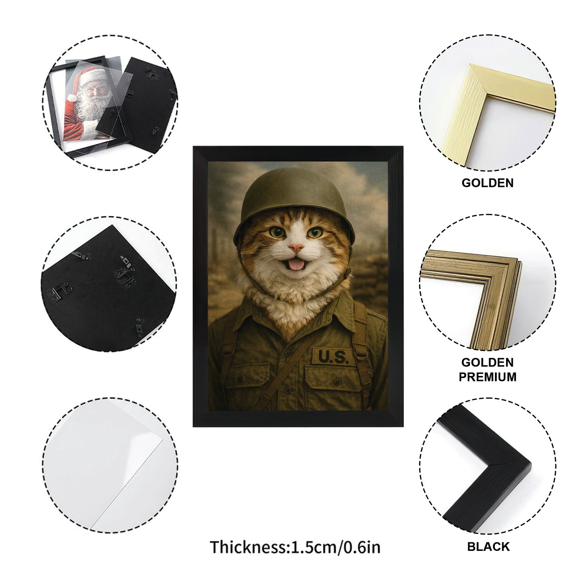 Custom Photo Military Cat Canvas Framed Wall Art  Gift For Cat Lovers