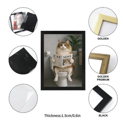 Custom Photo Cat Bathroom Style 4 Canvas Framed Wall Art Gift For Cat Lovers