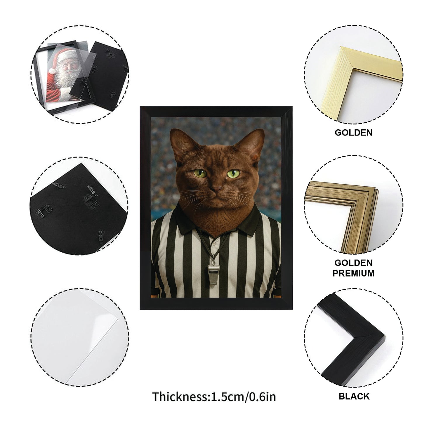 Custom Photo Referee Cat Canvas Framed Wall Art Gift For Cat Lovers