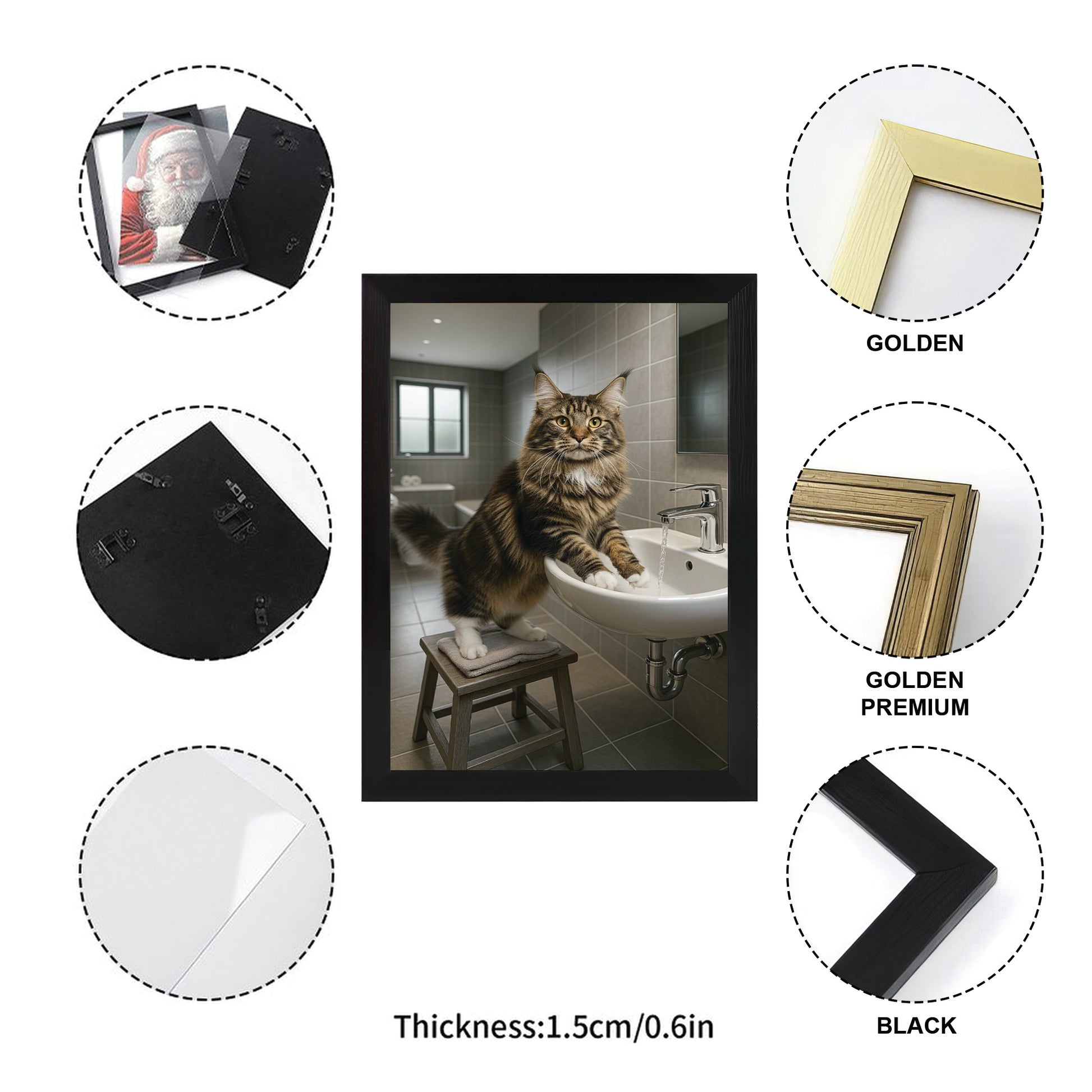 Custom Photo Cat In Bathroom Style 1 Canvas Framed Wall Art Gift For Cat Lovers