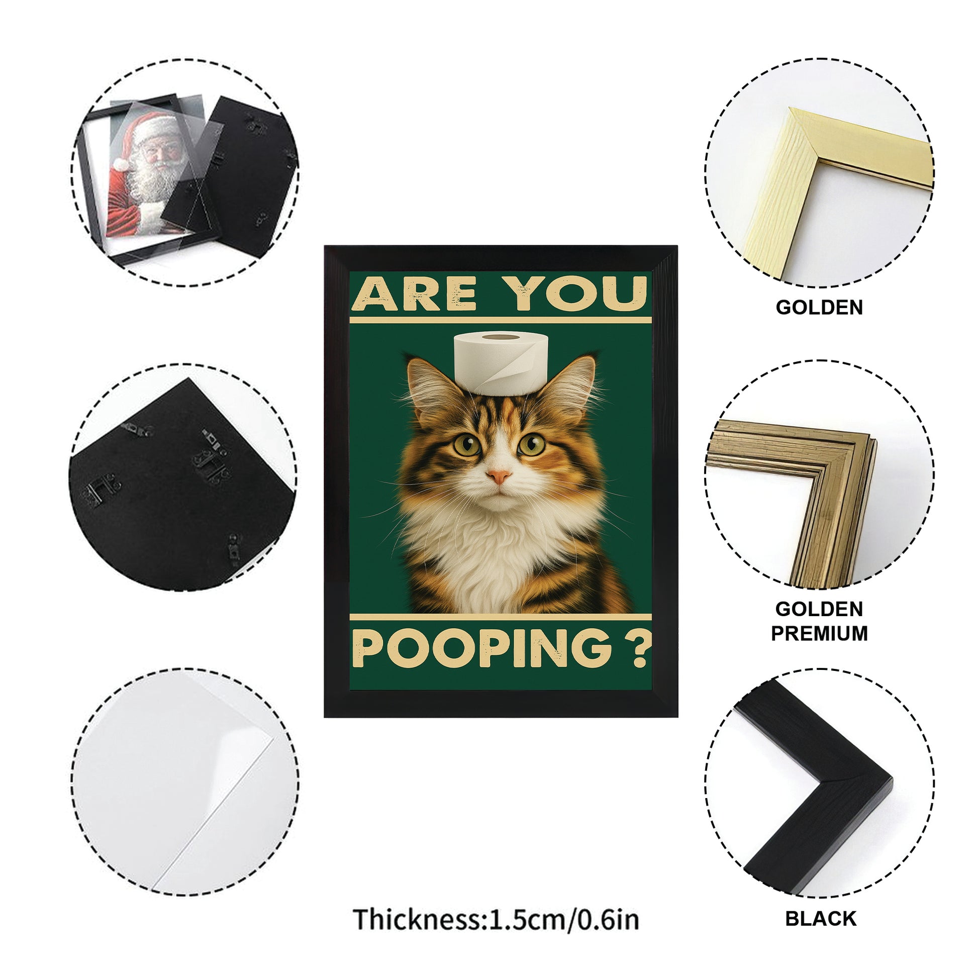 Custom Photo Funny Cat In Bathroom Canvas Framed Wall Art