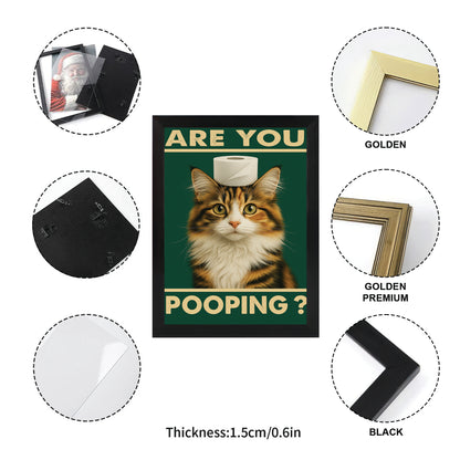 Custom Photo Funny Cat In Bathroom Canvas Framed Wall Art