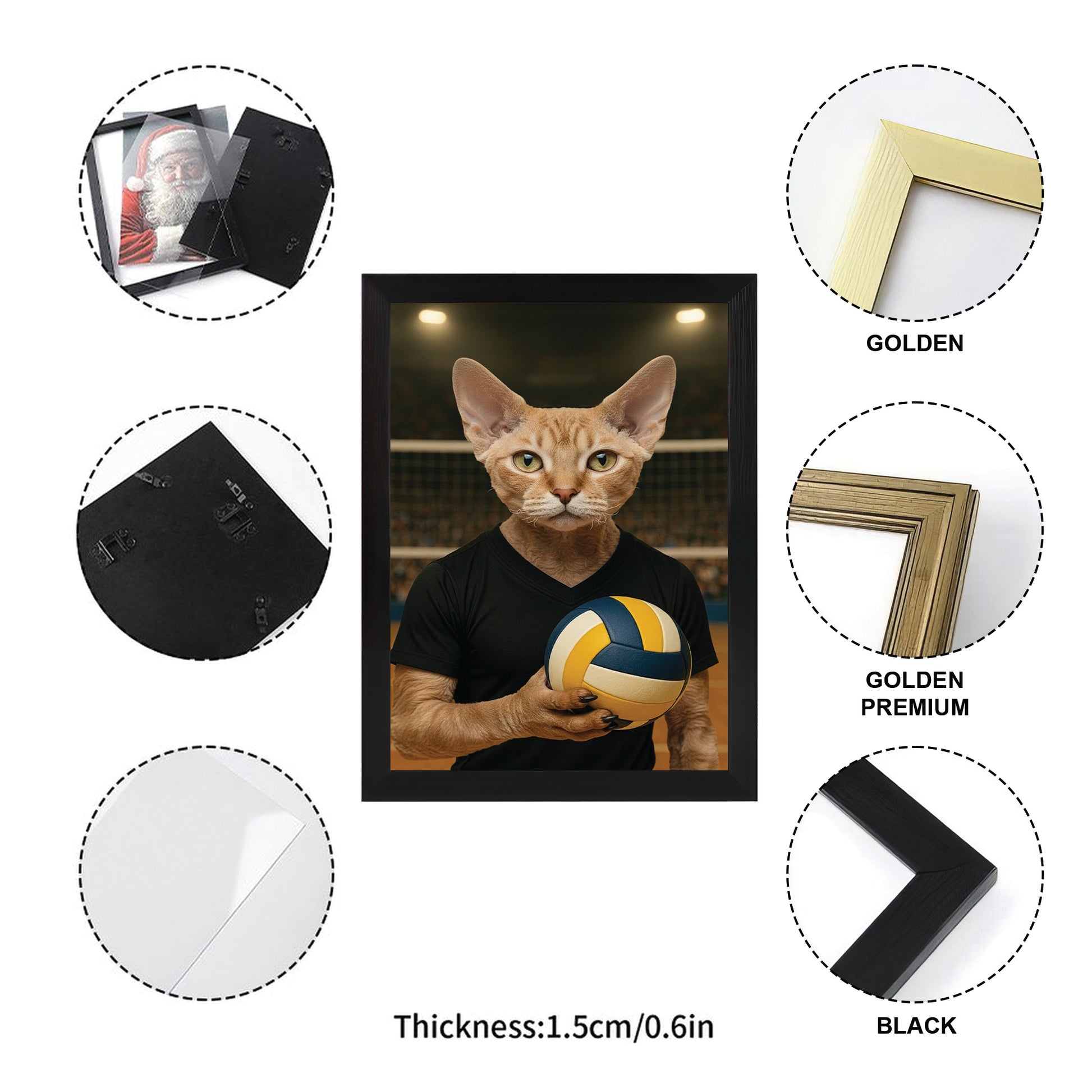 Custom Photo Volleyball Player Cat Canvas Framed Wall Art Gift For Cat Lovers