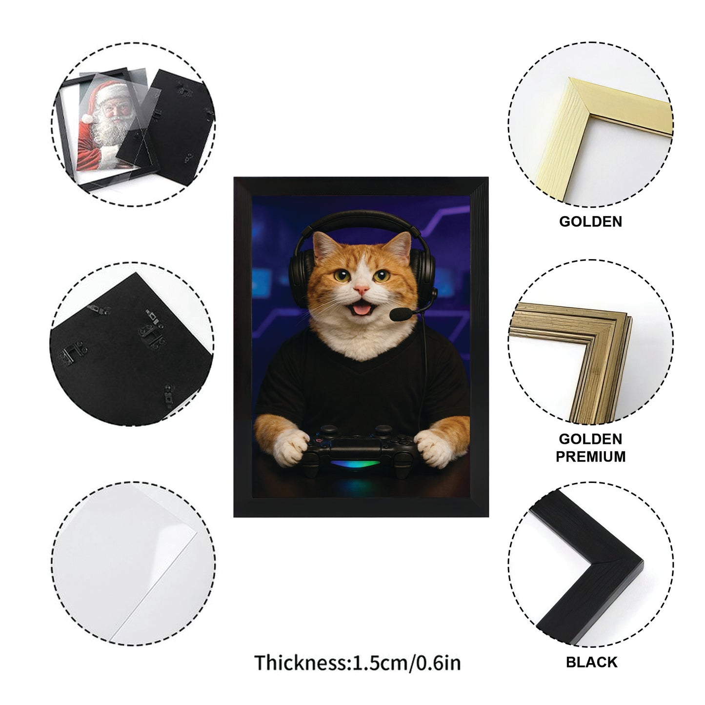 Custom Photo Gamer Cat Canvas Framed Wall Art  Gift For Cat Lovers