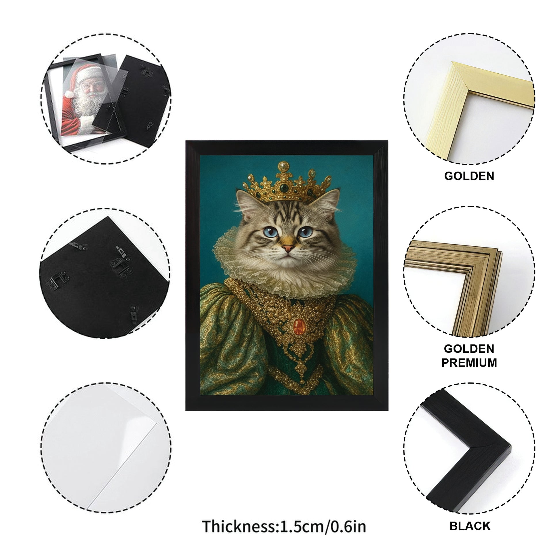 Custom Photo Potrait Royal Cat With Crown Canvas Framed Wall Art Gift For Cat Lovers