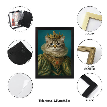Custom Photo Potrait Royal Cat With Crown Canvas Framed Wall Art Gift For Cat Lovers