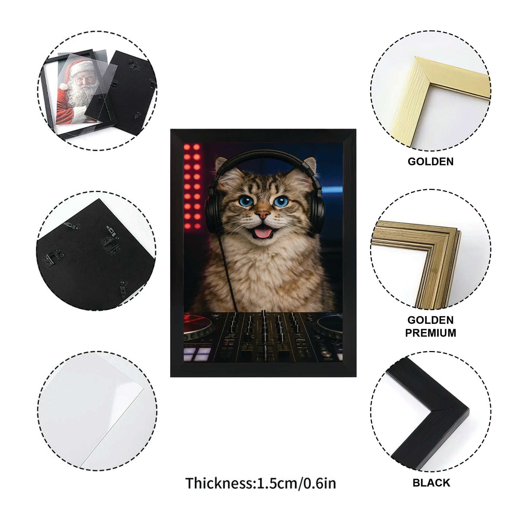 Custom Photo Dj Cat Canvas Framed Wall Art  Gift For Cat Lovers