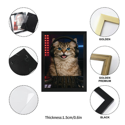 Custom Photo Dj Cat Canvas Framed Wall Art  Gift For Cat Lovers