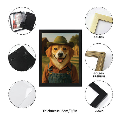 Custom Photo Farmer Farmhouse Dog Canvas Framed Wall Art
