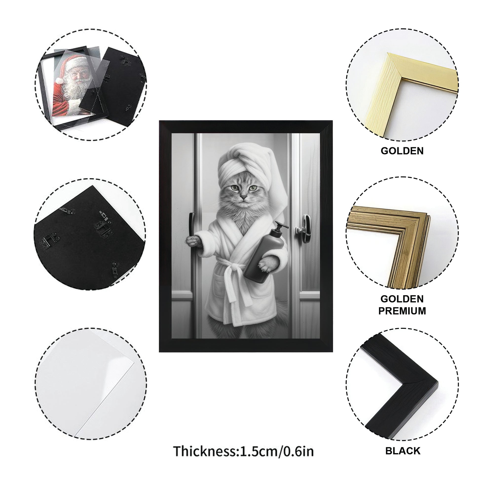 Custom Photo Cat Bathrobe Bathroom Canvas Framed Wall Art Gift For Cat Lovers