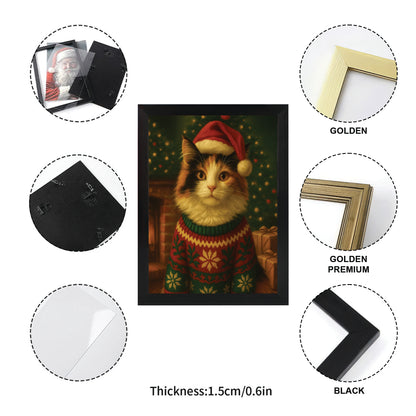 Custom Photo Cat Christmas Oufit Canvas Framed Wall Art