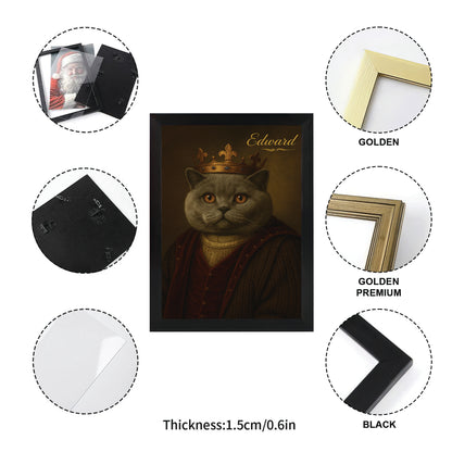 Custom Photo Crown King Cat Canvas Framed Wall Art Gift For Cat Lovers
