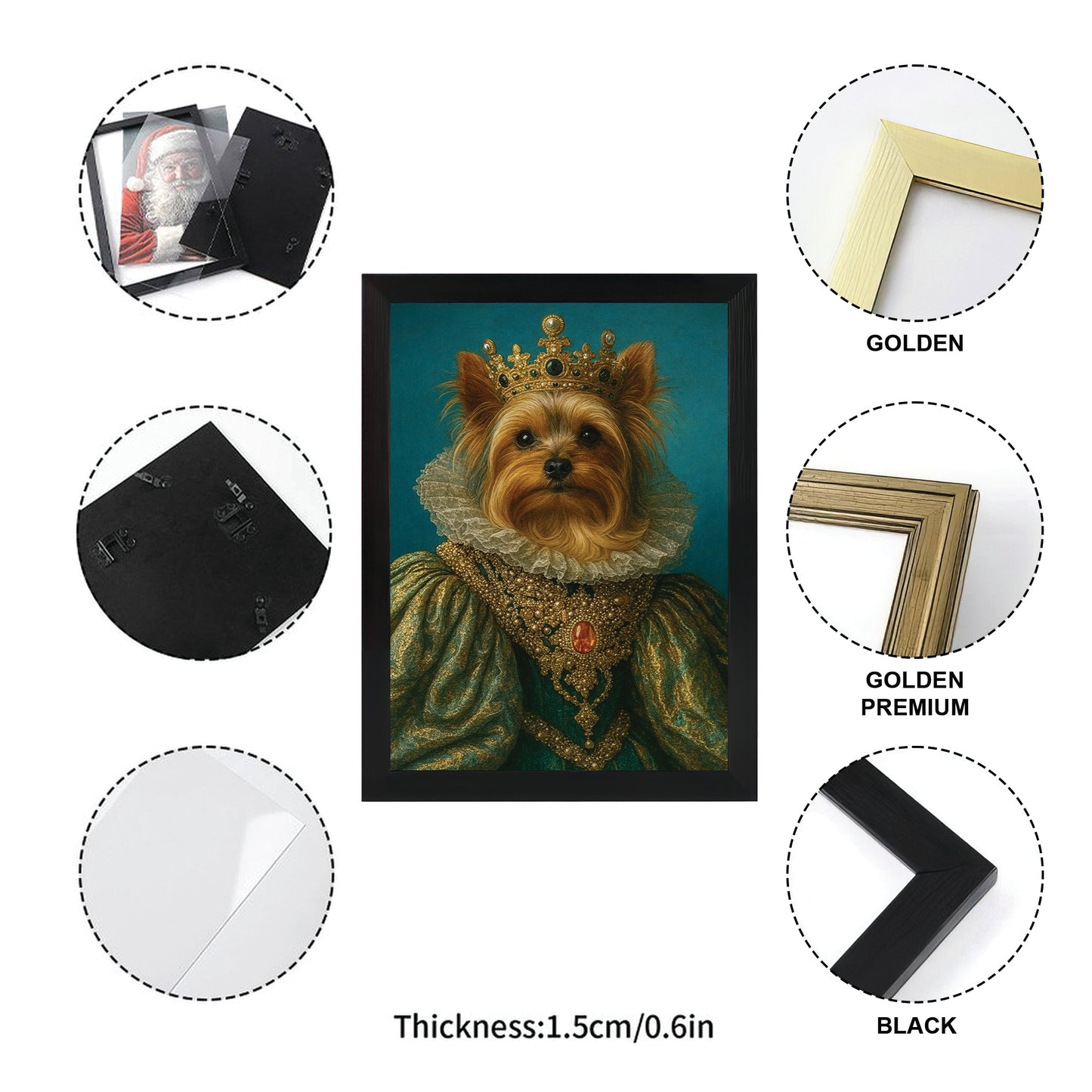 Custom Photo Potrait Royal Dog With Crown Canvas Framed Wall Art Gift For Dog Lovers
