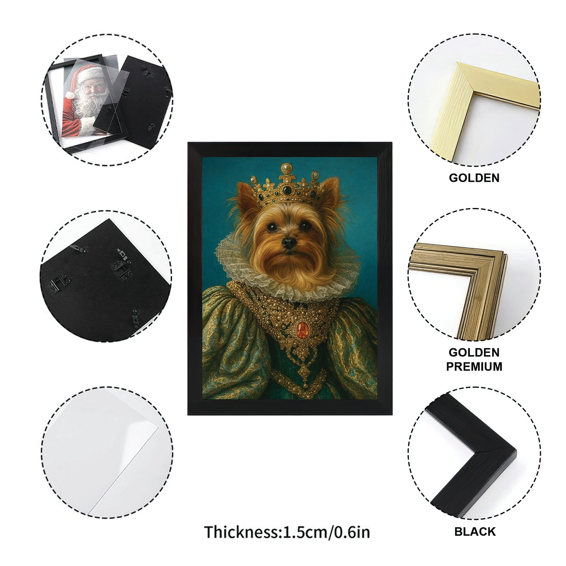 Custom Photo Potrait Royal Dog With Crown Canvas Framed Wall Art Gift For Dog Lovers