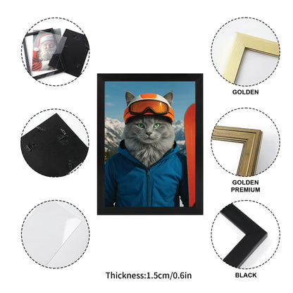 Custom Photo Snowboarder Cat Canvas Framed Wall Art Gift For Cat Lovers