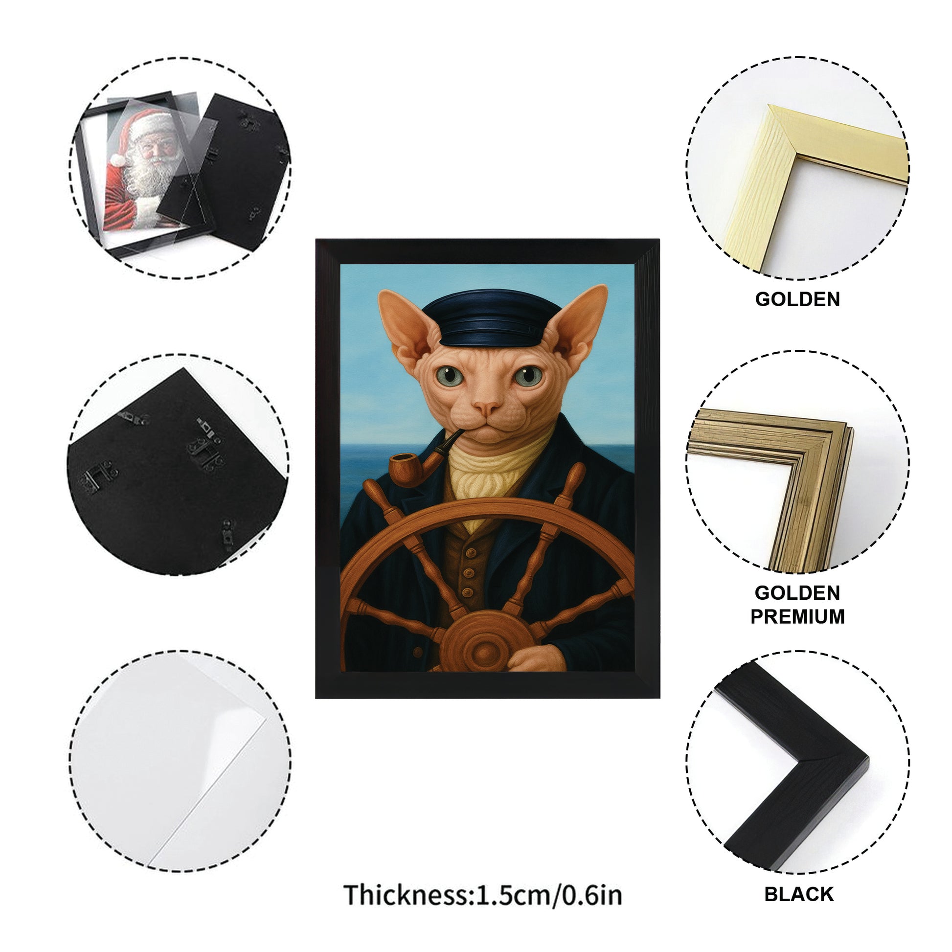 Custom Photo Sailor Cat Canvas Framed Wall Art Gift For Cat Lovers