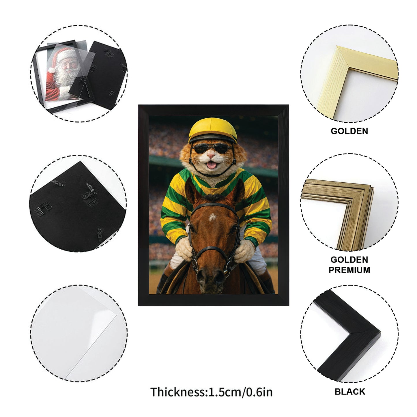 Custom Photo Jockey Horse Racing Cat Canvas Framed Wall Art  Gift For Cat Lovers