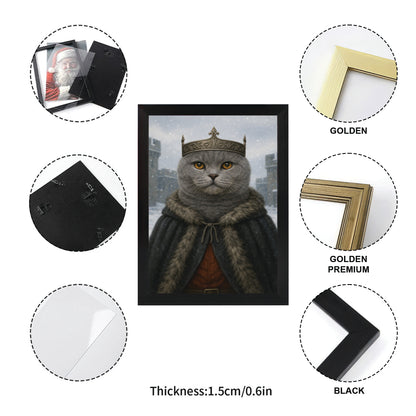 Custom Photo Winter King Royal Cat Canvas Framed Wall Art Gift For Cat Lovers