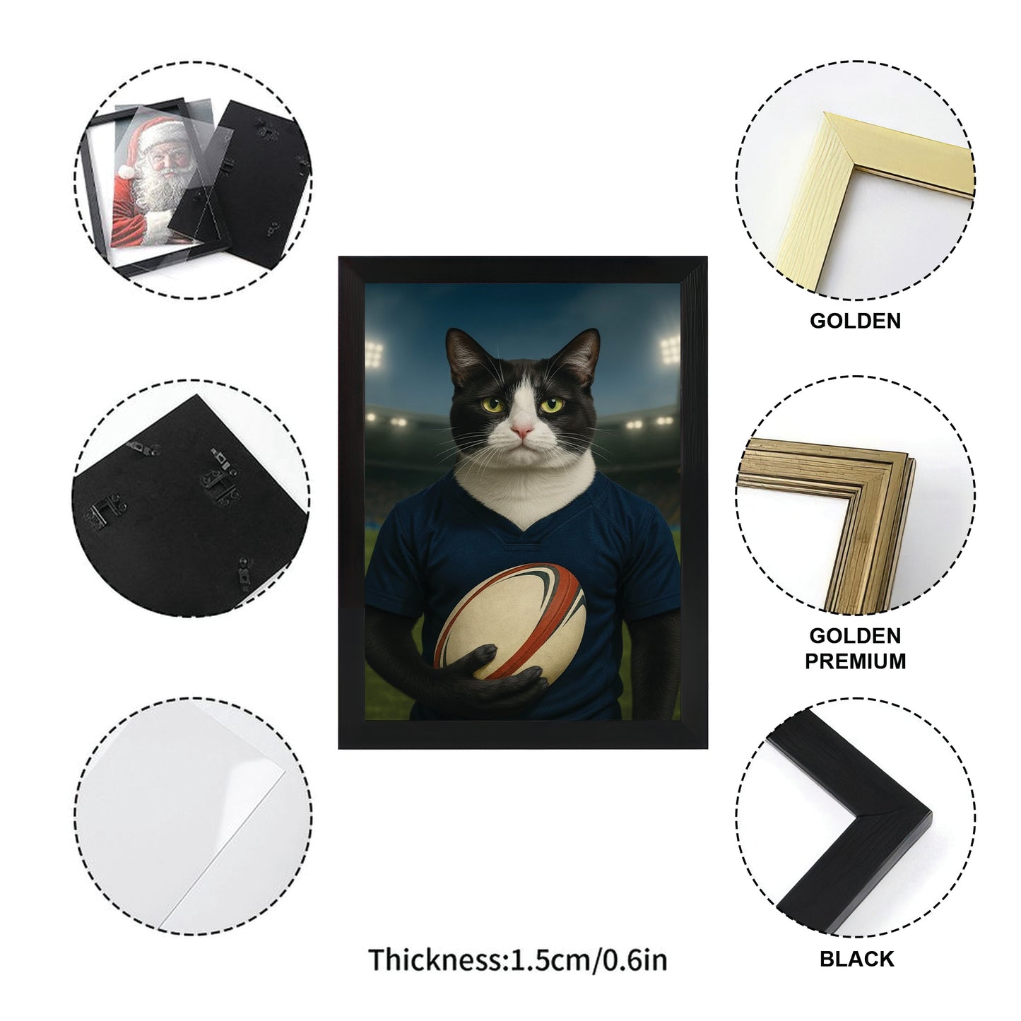 Custom Cat Rugby Sport Cat Canvas Framed Wall Art Gift For Cat Lovers