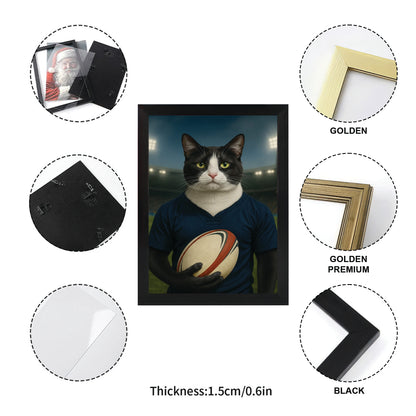 Custom Cat Rugby Sport Cat Canvas Framed Wall Art Gift For Cat Lovers