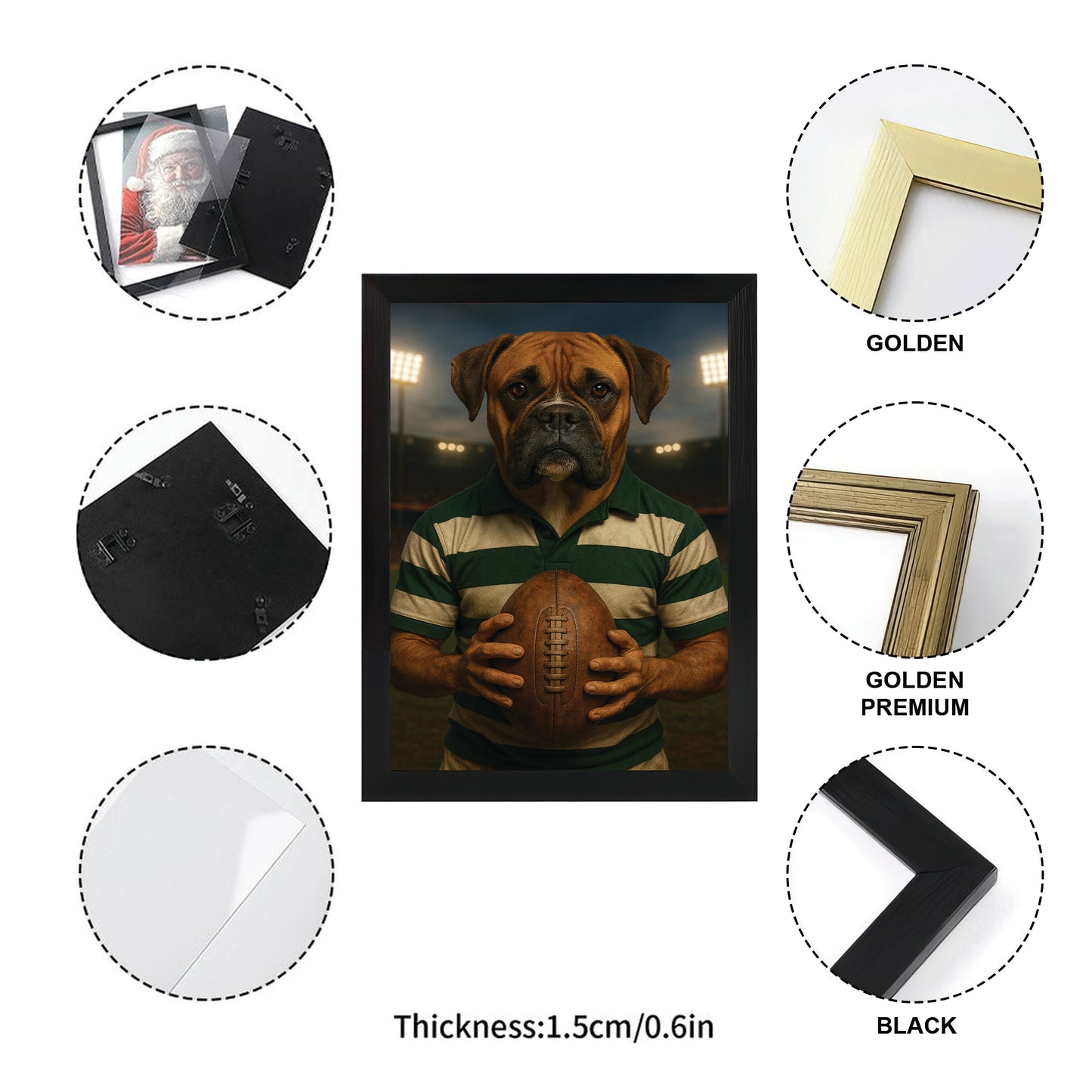Custom Photo Rugby Player Dog Canvas Framed Wall Art Gift For Dog Lover
