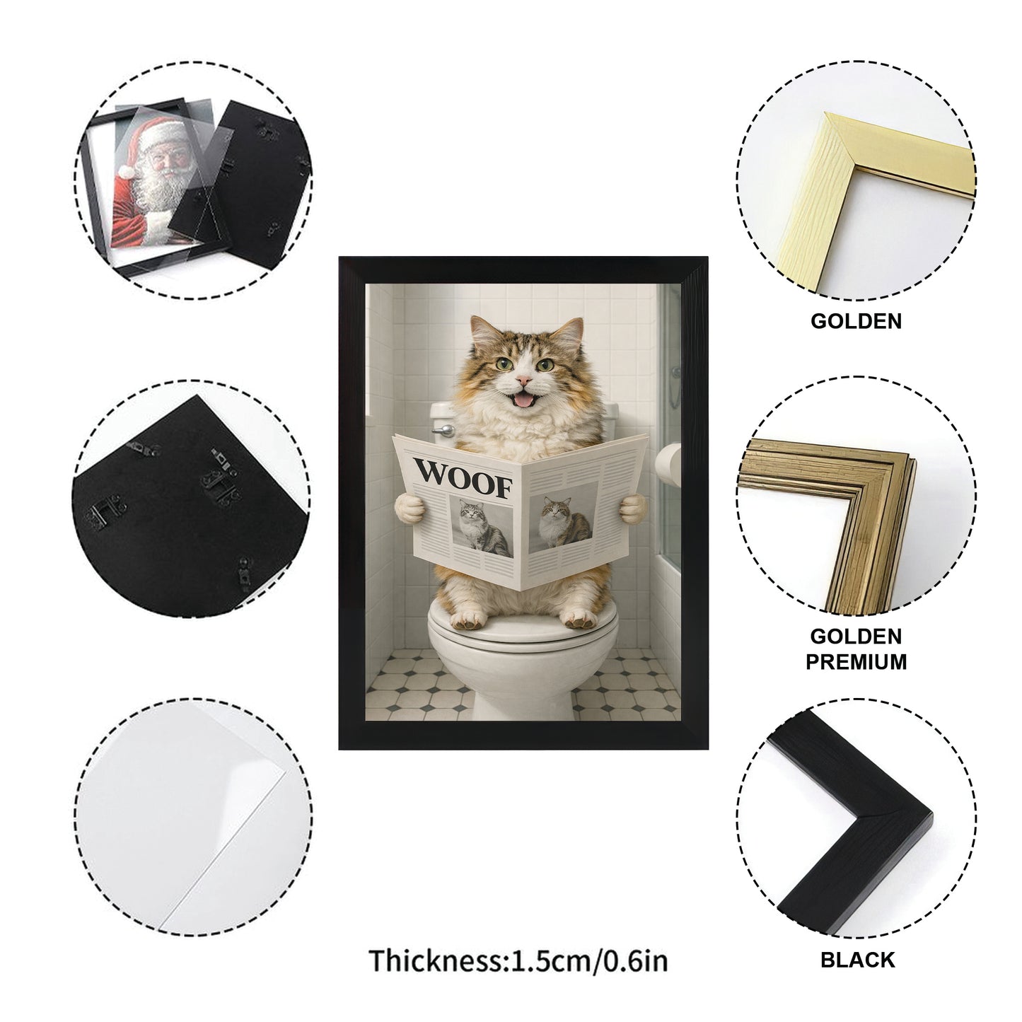 Custom Photo Cat Bathroom Style 6 Canvas Framed Wall Art Gift For Cat Lovers