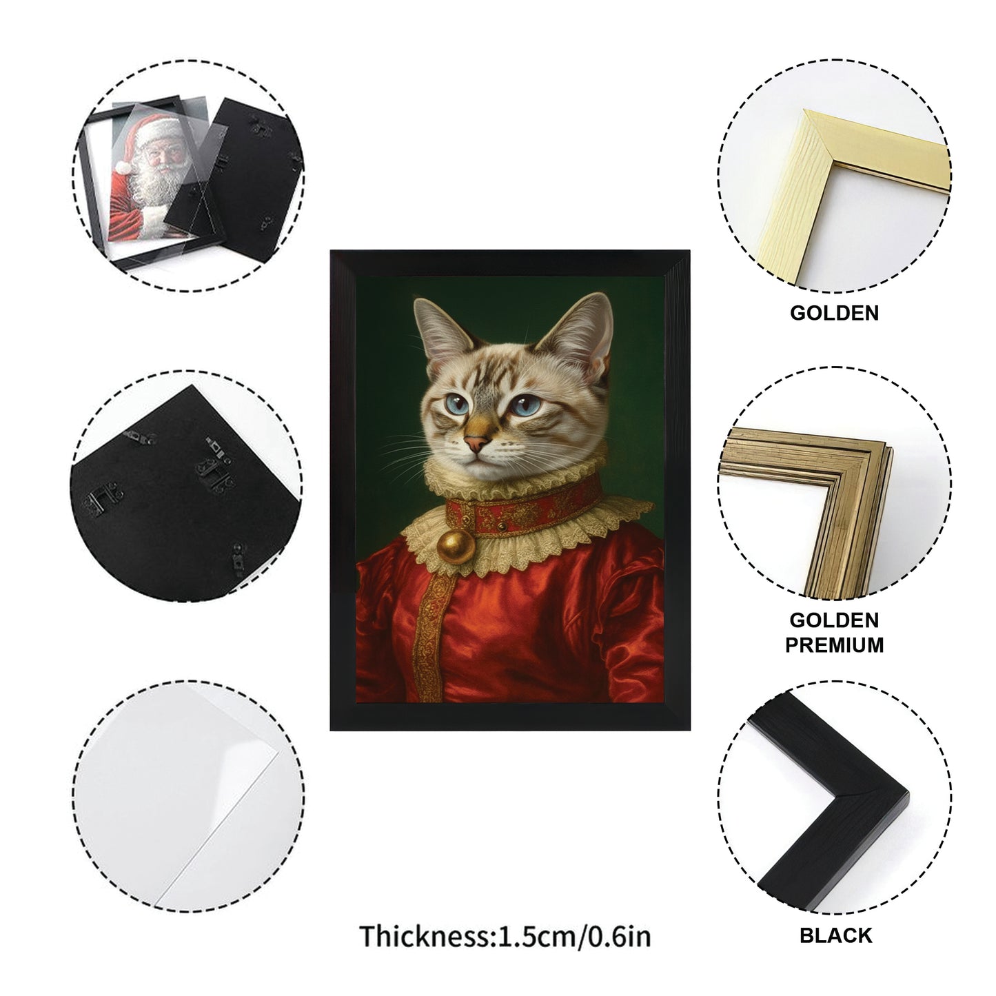 Custom Photo Cat Potrait Royal Canvas Framed Wall Art Gift For Cat Lovers