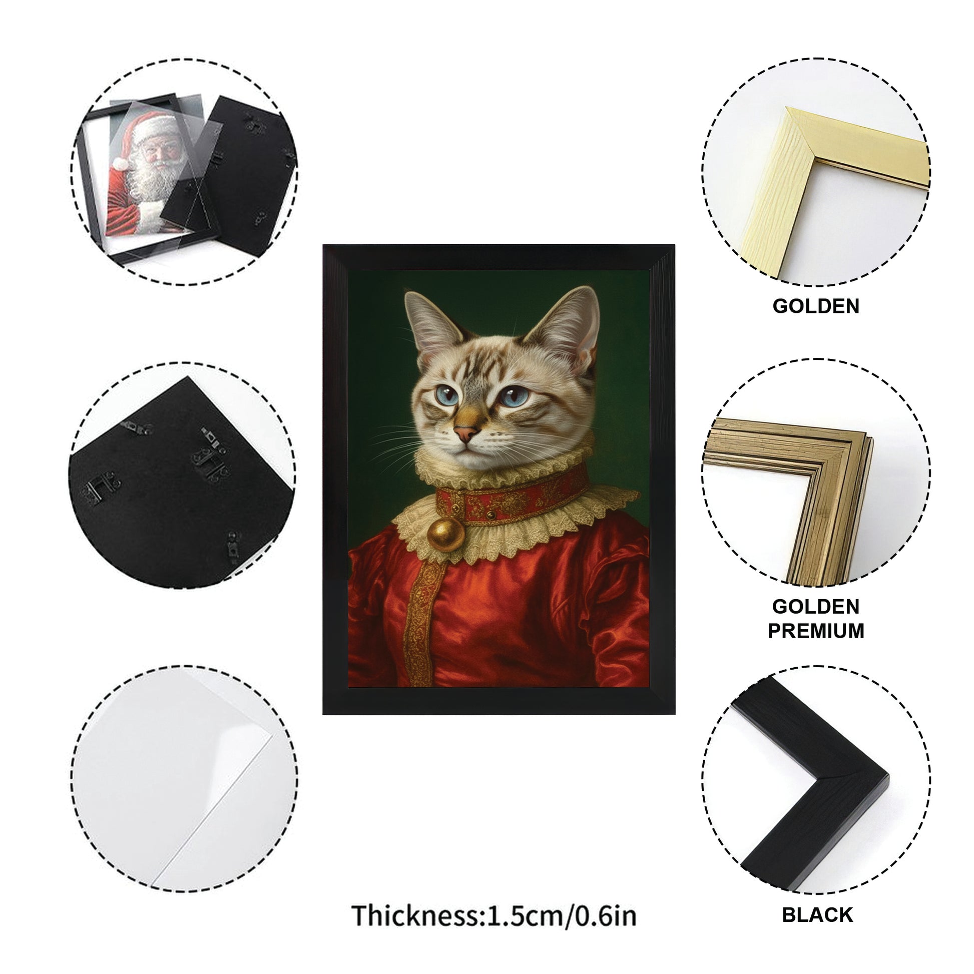 Custom Photo Cat Potrait Royal Canvas Framed Wall Art Gift For Cat Lovers