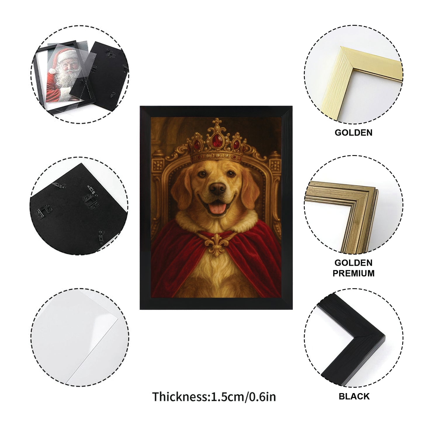 Custom Photo Royal Dog Potrait Canvas Framed Wall Art Gift For Dog Lovers