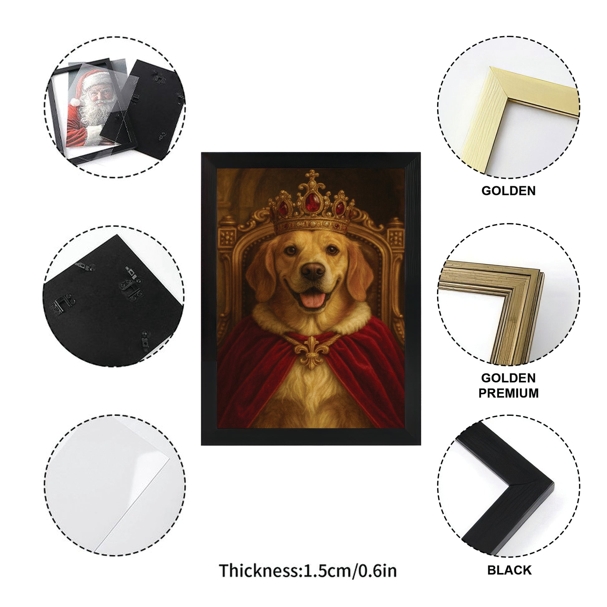 Custom Photo Royal Dog Potrait Canvas Framed Wall Art Gift For Dog Lovers