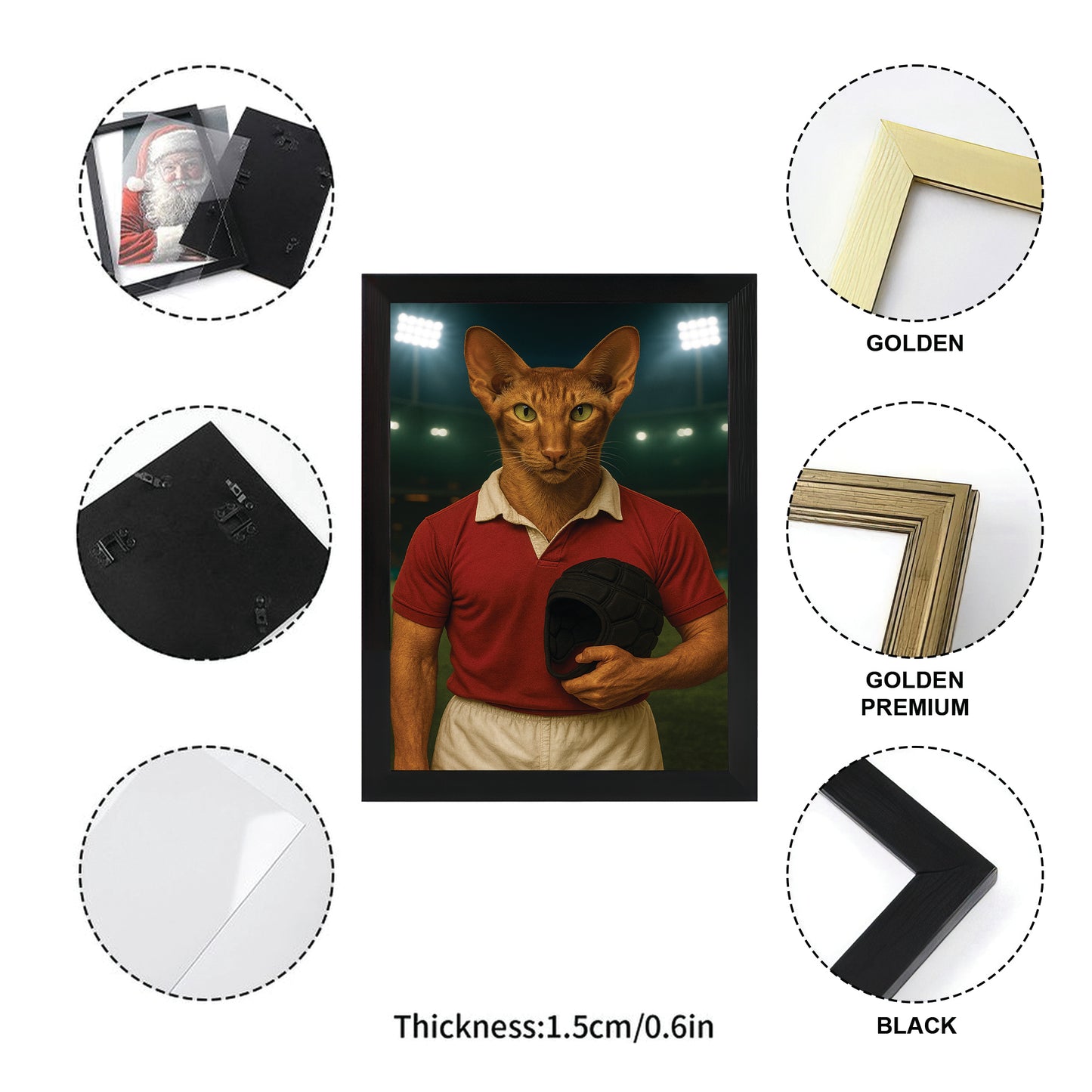 Custom Photo Rugby Player 2 Cat Canvas Framed Wall Art Gift For Cat Lovers